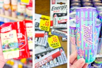 collage with old spice, energizer, and alani nu products