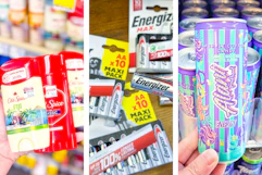 collage with old spice, energizer, and alani nu products