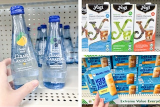 dollar tree clearly canadian, yogi tea, maxwell house 3-photo collage