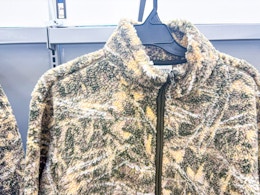 Close up in-store photo taken of the No Boundaries Sherpa Pullover for men