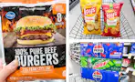 collage with kroger burgers, lay's chips, and pepsi 12-pack sodas