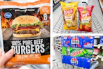 collage with kroger burgers, lay's chips, and pepsi 12-pack sodas