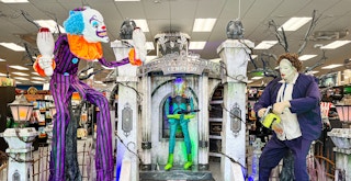 the animatronics display inside a Spirit Halloween store