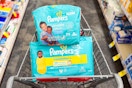 pampers diapers and wipes in a cart