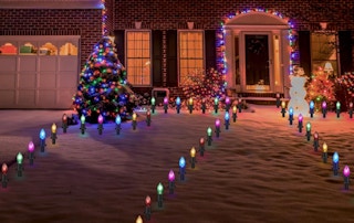 the front yard with colorful Christmas lights on the ground