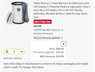 towel warmer Amazon receipt