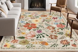 Floral Rug, Large Carpet for Living Room & Bedroom, 9'x 12', Beige B0FL1V8V2J