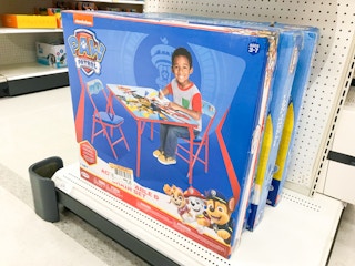 paw patrol table and chairs set on shelf at target