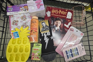 cart full of various items at dollar tree