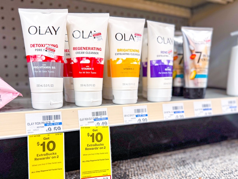 olay cleansers on a shelf