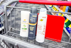 dove deodorants in a shopping cart