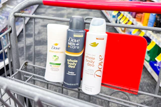 dove deodorants in a shopping cart