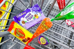 reeses and cadbury candy in a cart