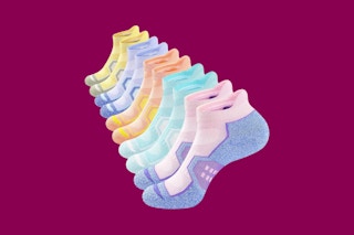 Ankle socks lined up in a row displaying different colors