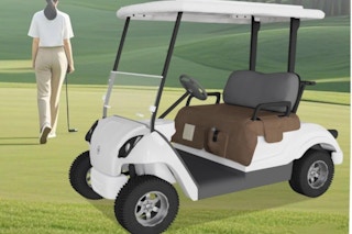Eolzzi Golf Cart Seat Cover on a cart on a golf course.