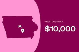 Graphic showing Newton, Iowa, which offers $10,000.