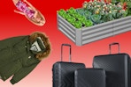 Barbie doll, raised garden bed, Justice kids' coat, black luggage