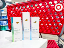 3 dove clinical deodorants sitting in front a target cart