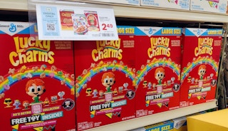 lucky Charms cereal on a store shelf