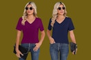 a woman wearing t shirts