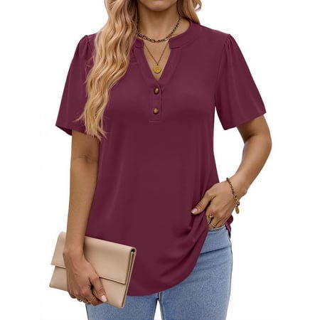 Women's V-Neck Henley Blouse
