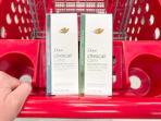 2 dove clinical care deodorants sitting on top a target cart