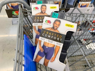 two packs of fruit of the loom crafted comfort boxers in walmart cart