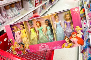 disney princess doll set sitting in a target cart