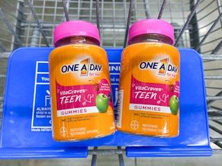 Two One a Day VitaCraves Teen Gummies in Walmart shopping cart