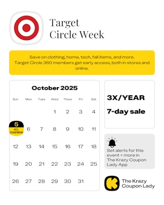 Calendar graphic with Target Circle week confirmed for October 5 2025