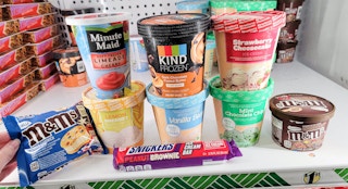 a variety of frozen treats in the cooler at dollar tree