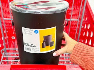 room essentials bath coordinates set sitting in a target cart