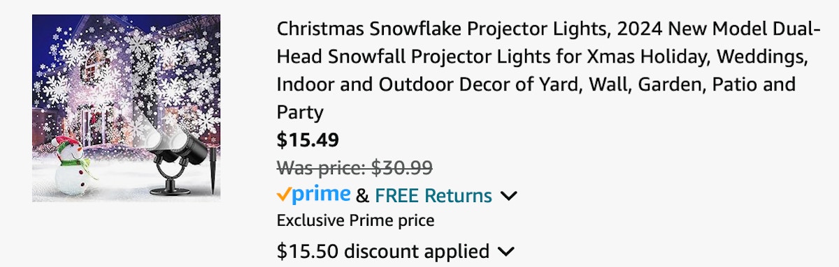 Snow Flake projector Amazon receipt