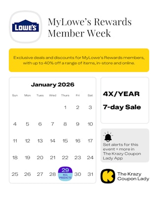 Calendar graphic with mylowe's rewards member week predicted for January 2026