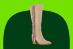 cream colored women's fringe boot