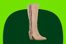 cream colored women's fringe boot