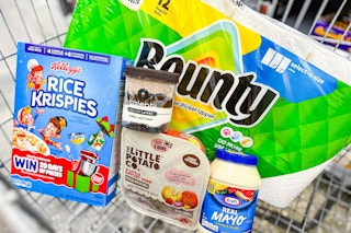 groceries in a walmart shopping cart