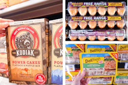kodiak cakes, nellie's eggs, and oscar mayer side by side