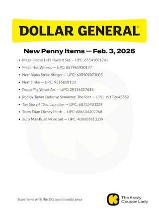 graphic of Dollar General Penny Items for Feb 3