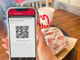 cellphone with arbys roast beef deal on app