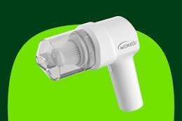 B0F2SZM6MK, B0F2SWTQFK Vacuum small hair dryer shaped vacuum with a clear dust cup on the front, you can see the filter.