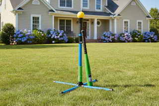 Franklin Sports batting tee and basketball