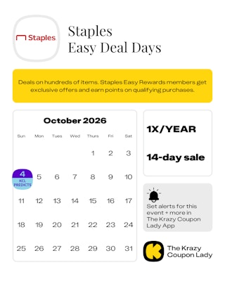Staples Easy Deal Days Sale predicted date in October 2026