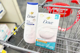 cvs shopping cart with Dove body wash and bar soap