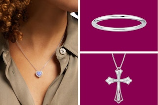Kay Jewelers Feature Image Model wearing Necklace, and Silver ring with Silver Cross