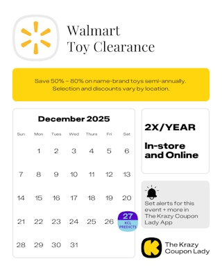 Calendar Graphic with walmart toy clearance predicted for dec 27 2025