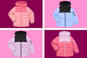 4 different colors of the Swiss Tech Kids' Puffer Jacket (colorblock)