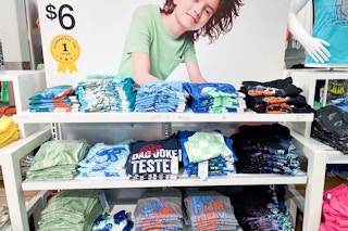 cat & jack kids' graphic tees sitting on a target shelf