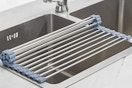 a drying rack on a sink