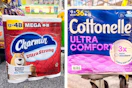 collage image of charmin and cottonelle toilet paper